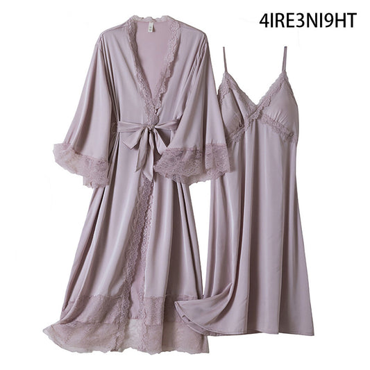 4IRE3NI9HT Women Robe Sleepwear Pajama Set